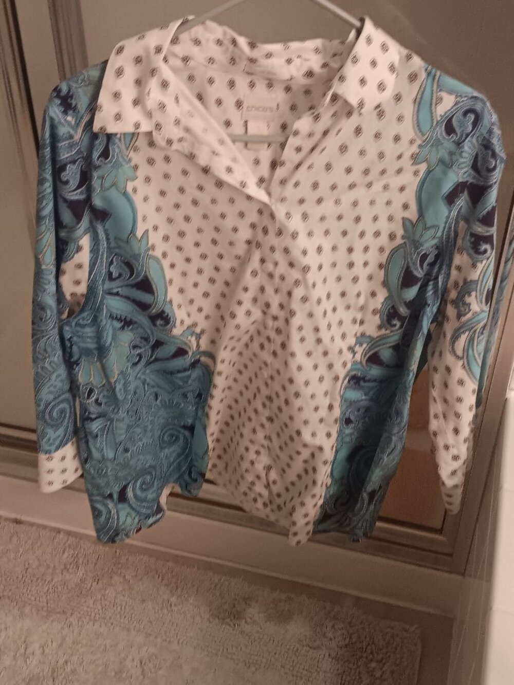 Chico's White Button Down with Blue and Teal Paisley Size 3 (XL)